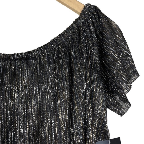 🔴 5 for $25! Zara‎ Blouse Metallic Effect Black Top Off Shoulder Small - Picture 7 of 13